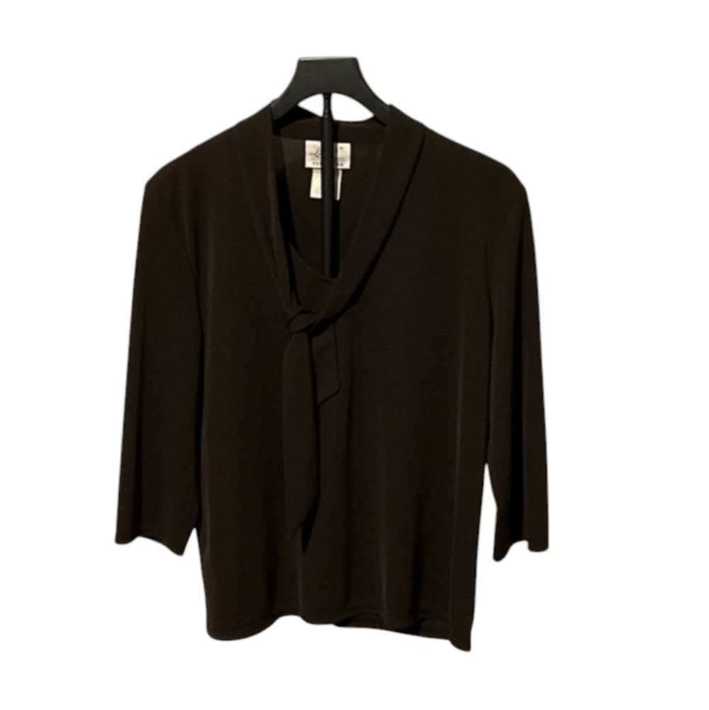 Kathie Lee Collection Black Tie-Neck 3/4 Sleeve Blouse